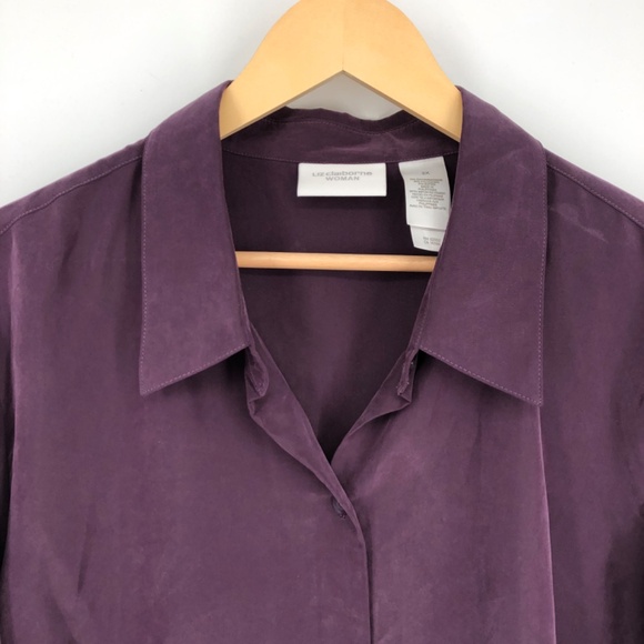Liz Claiborne Womens Button Front Top Size 2X Purple Grape Office Career Mature - Picture 2 of 14